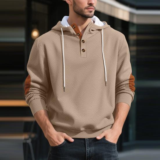 Men Jacquard Hoodie Long Sleeve Pullover Sweatshirt Loose Fit Hooded Casual Sweatshirt for Sportswear Street Gym