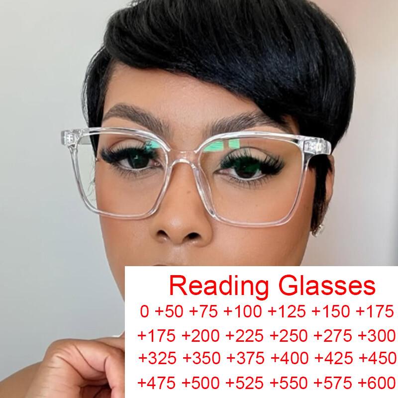 Square Transparent Women's Reading Glasses Blue Light Blocking Computer Eyewear TR90 Big Presbyopic Eyeglasses Lesebrille +1.5