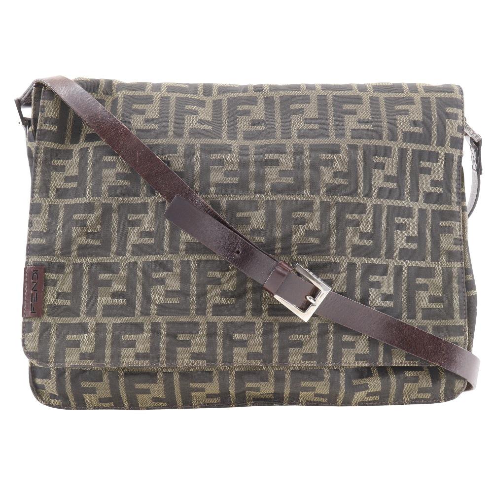 FENDI Zucca Shoulder Bag Brown Nylon canvas unisex Used