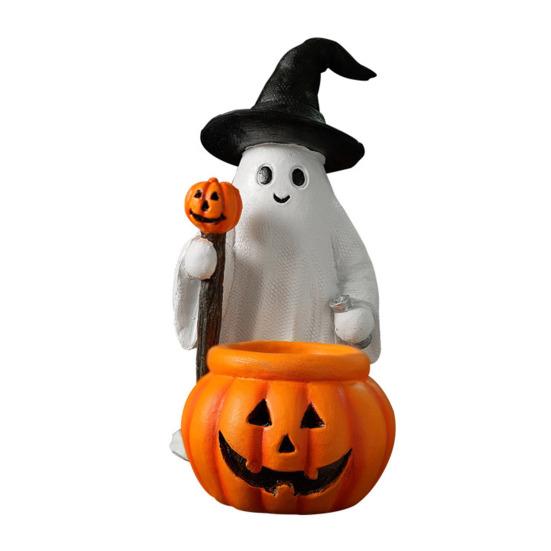 Halloween Ornament Spøkelse Heksehatt Gresskardesign Resin Statuett Dekorasjon Hjemmefest Atmosfære Rekvisitter
