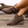 Retro Buckle Strap Ankle Boots For Women Thick Middle Heel Autumn Winter Pointed Head Short Botines Side Zipper Fashion Shoes 43