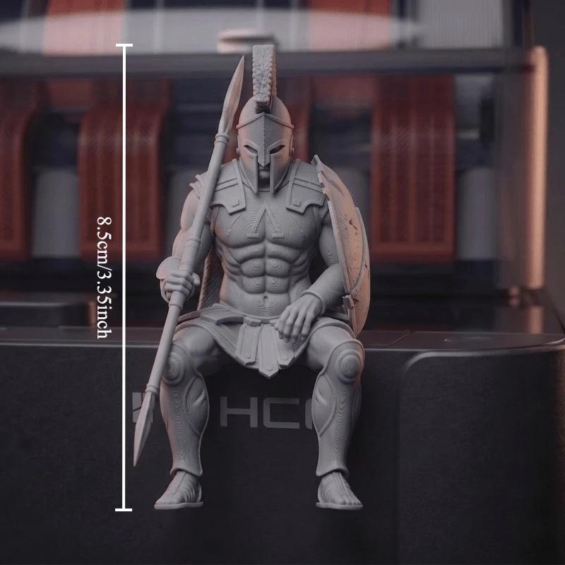 Sitting Spartan Warrior Figurine 3D Printed Hanging Leg Greek Statues Display Screen Mini Decor for Gaming Desktop Office Gifts
