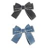 Retro Denim Bow Hair Clip - Light Blue & Dark Gray Versatile Ponytail Accessory.