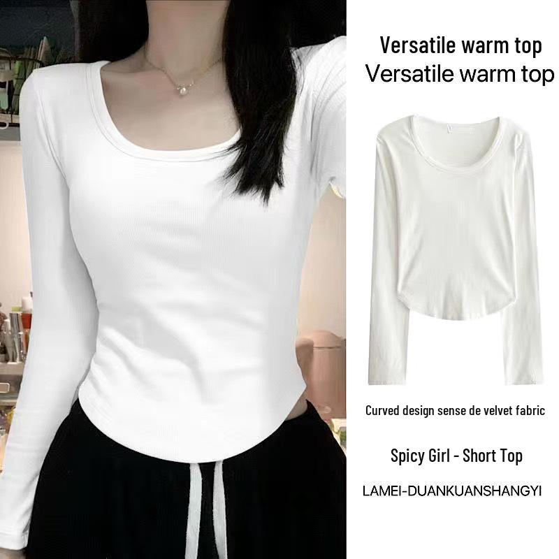 

Douyin Fleece Square Neck Plus Size Long Sleeve T-Shirt - Women s Slimming Warm Base Layer Top for Autumn/Winter M (110-135 lbs)