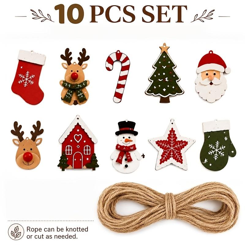 2sets Christmas Wooden Ornament Set, Rustic Wooden Hanging Decor Set Including Santa Claus,Reindeer, Christmas Tree, Christmas Tree Winter Home Decor,