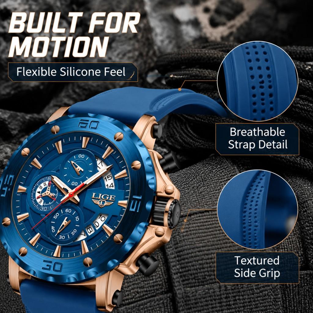 LIGE New Sport Chronograph Mens Watches Top Brand Luxury Full Steel Quartz Clock Waterproof Big Dial Watch Men Montre Homme