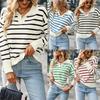 Autumn and Winter Women's Sweater Striped Sweater Soft Comfortable Warm Long Sleeve Tops Casual