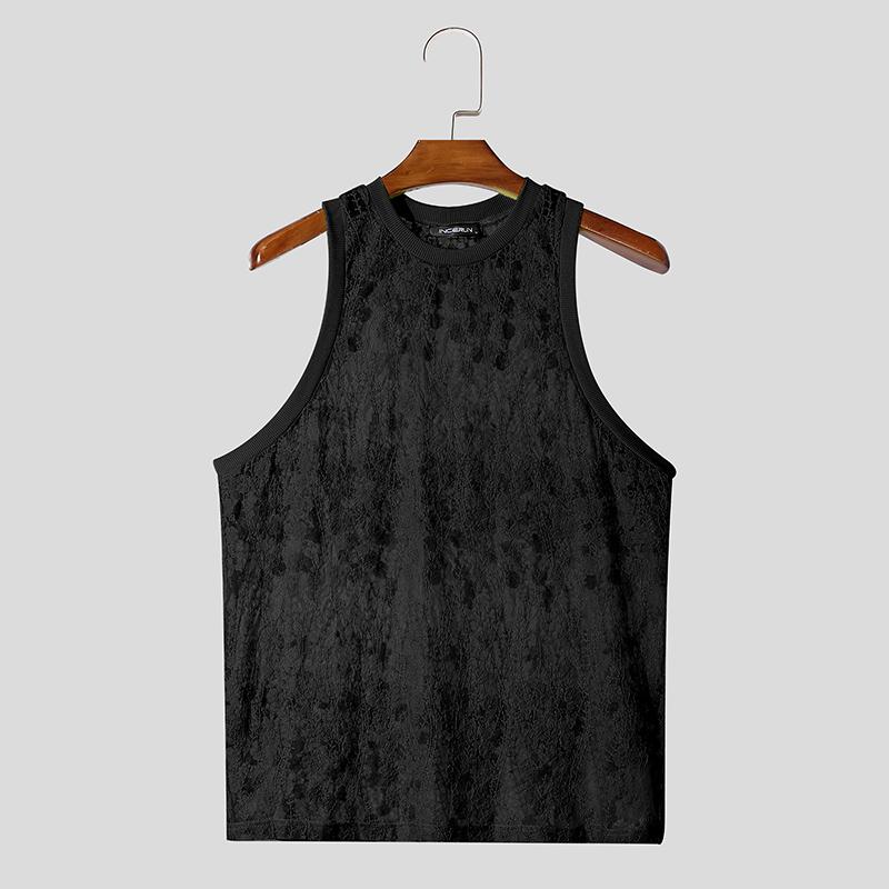 

INCERUN Летние мужские майки без рукавов из сетки и прозрачного кружева свободного кроя XL чёрный