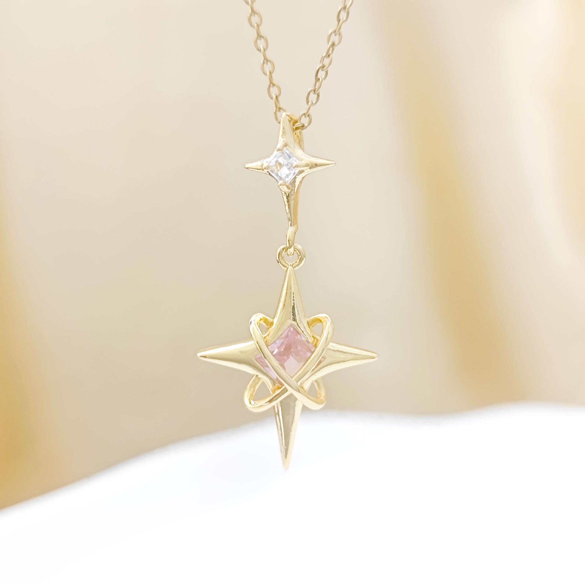 Titanium Steel Colorfast Star Cross Clavicle Necklace for Women