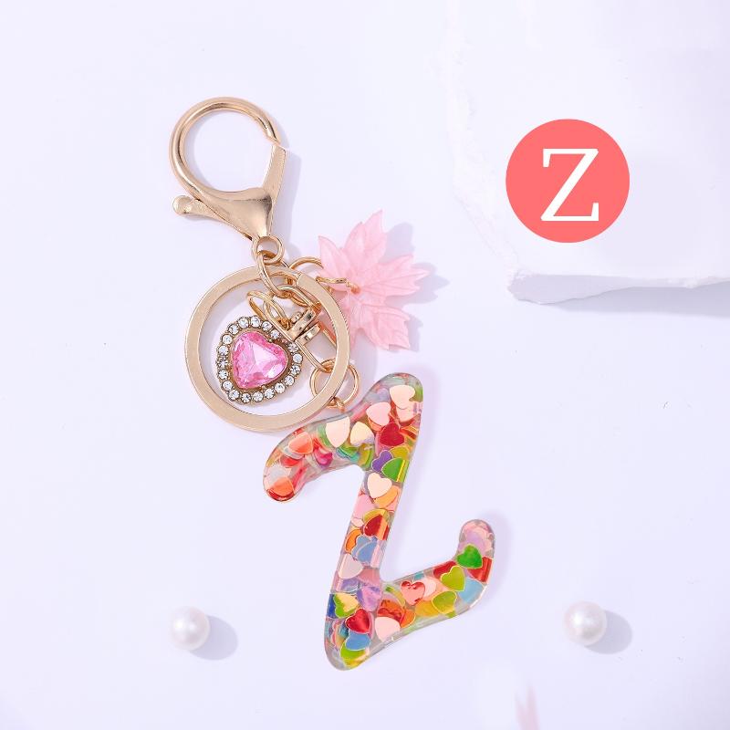 Fashion Pink A To Z Letter Keychain 26 Initials Alphabet Heart Pendant Car Keyring Backpack Hanging Decoration Couple Gift