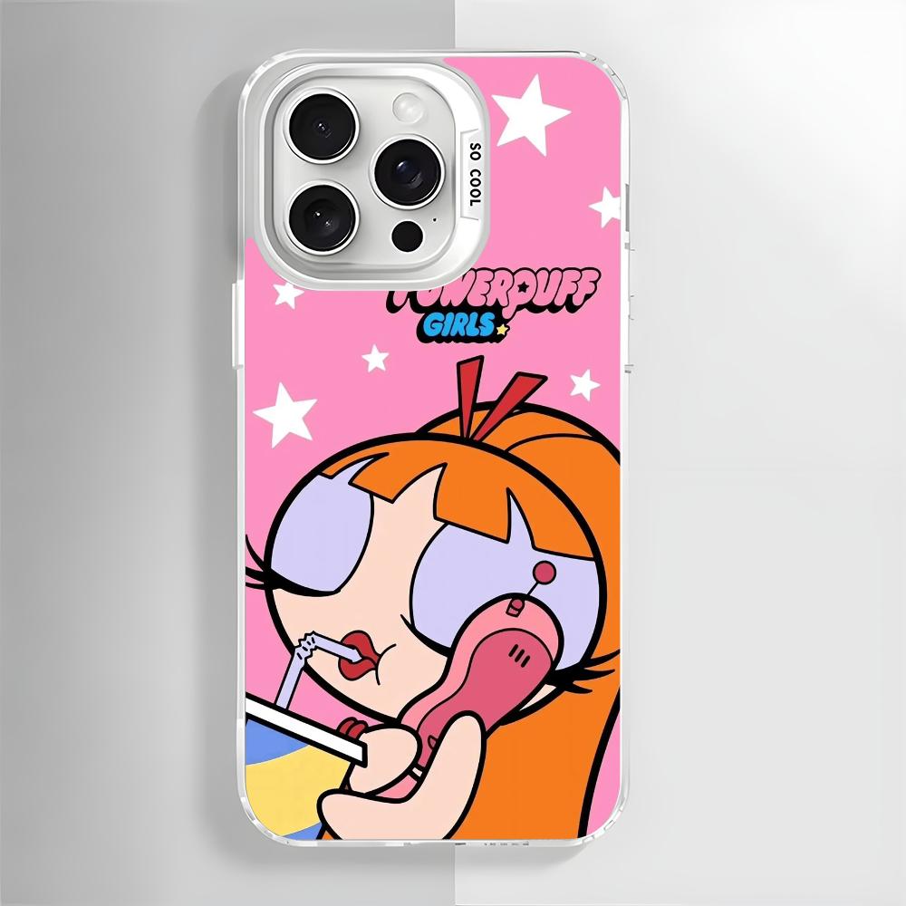 Cartoon Star P-Powerpuff Girls Phone Case For iPhone 16 15 14 13 12 11 Pro Max White Matte Laser Metallic Aurora Funda