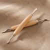 2pcs Double Head Leather Carving Tools Wooden Handle Leather Press Rub Tool  For Polymer Clay