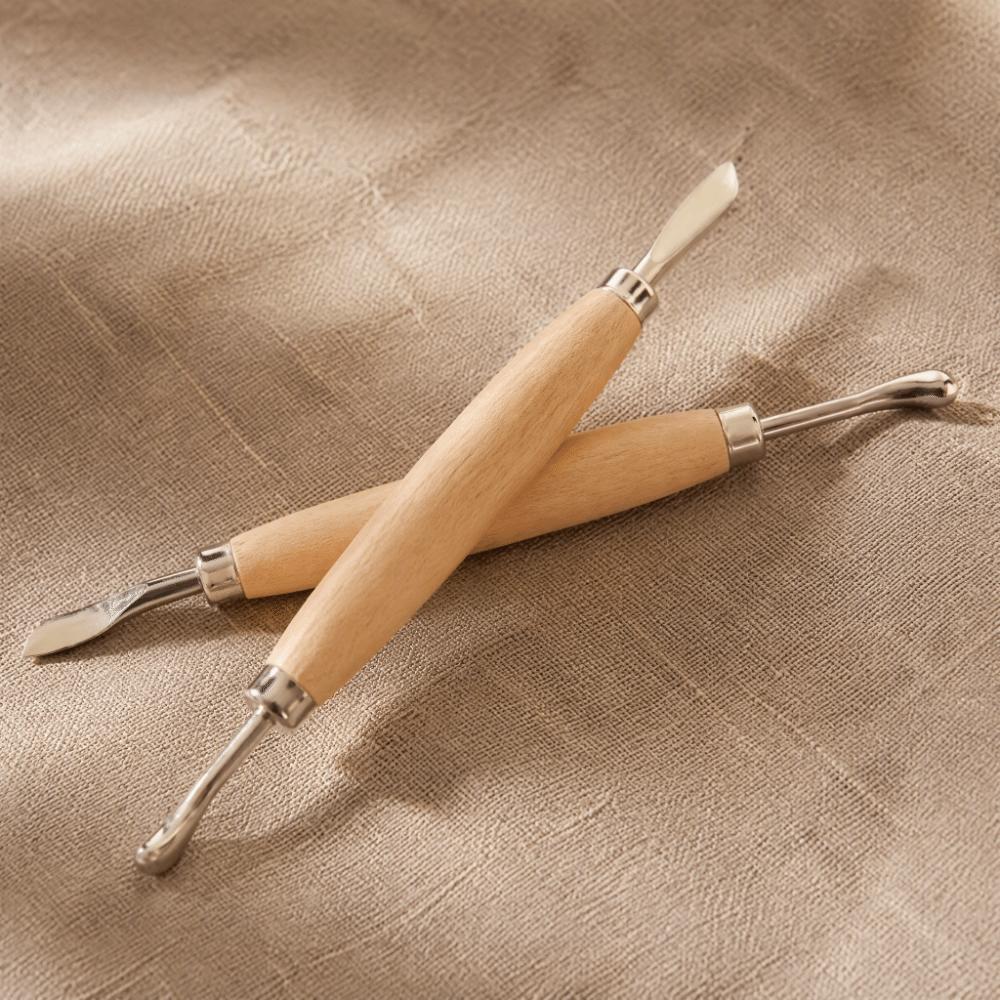 2pcs Double Head Leather Carving Tools Wooden Handle Leather Press Rub Tool  For Polymer Clay