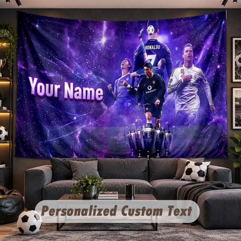 Wandtapijt met aangepaste naam Cristiano Ronaldo patroon Gepersonaliseerde bedrukte stof Wanddecoratie