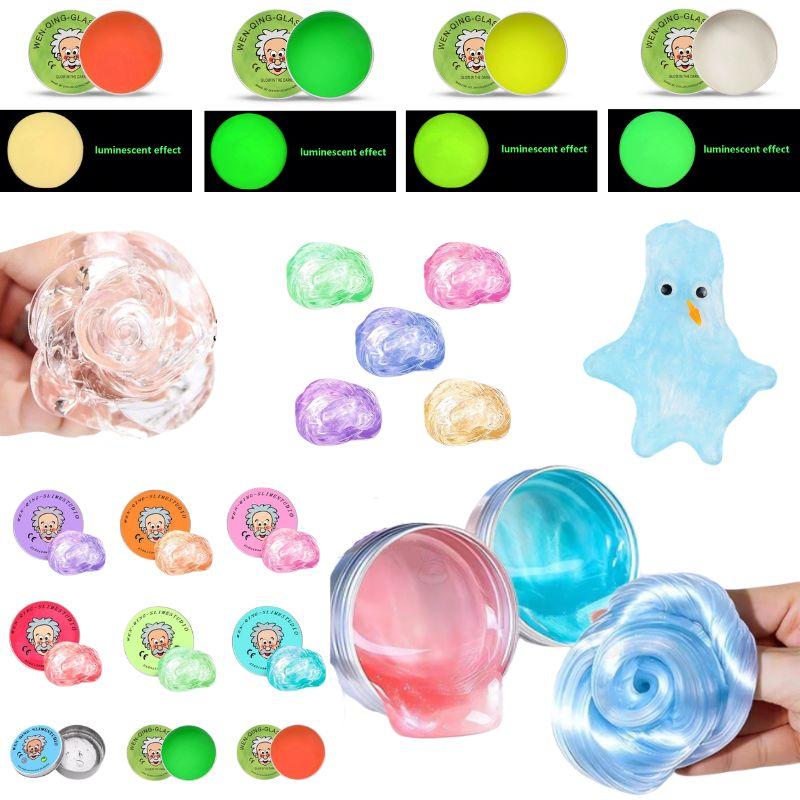 Świecąca Plastelina z Kryształami Ciekłymi Wielokrotnego Użytku Kolorowa Glinka DIY Ręcznie Robiona Sensoryczna Zabawka Fidget Odstresowująca Plastelina do Ugniatania Ręczna Guma z Puszką