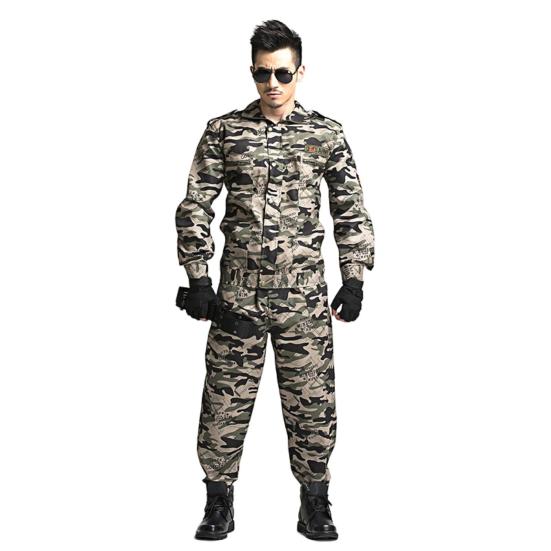 2Pcs/Set Lapel Long Sleeve Zipper Buttons Placket Cargo Coat Pants Men Multi Pockets Camouflage Print Work Training Outfit Male Clothing