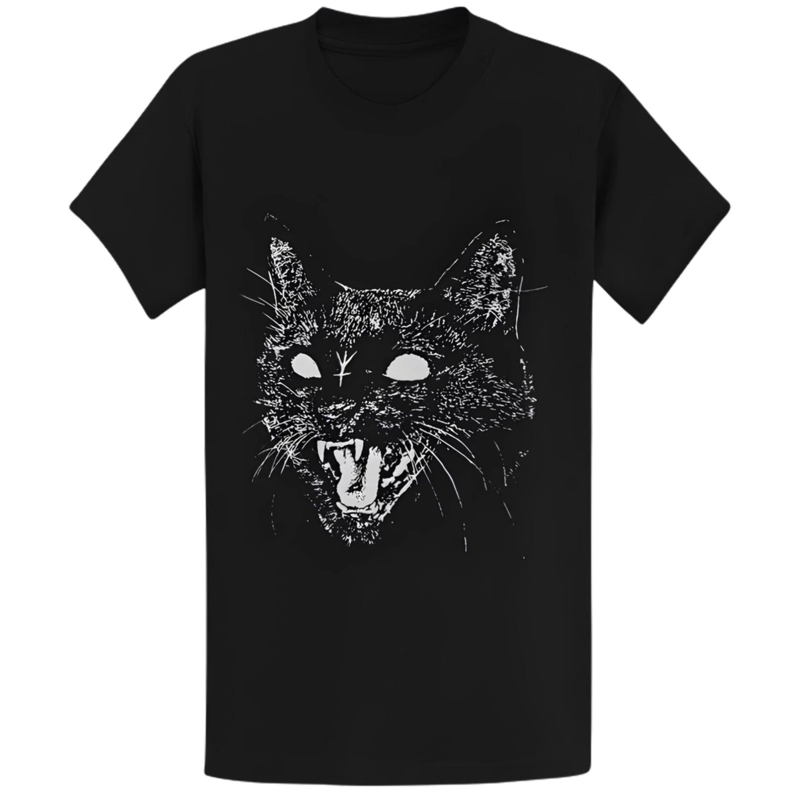 Gildan 5000 Black Metal Cat Screaming T-Shirt - Gothic Horror Cat Gift Tee L
