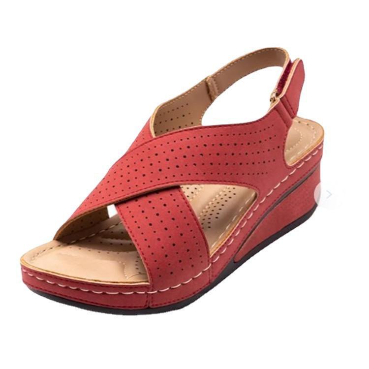 Plus Size Women's Summer Wedge Sandals - Breathable, Velcro Strap, Thick Sole, Hollow Design