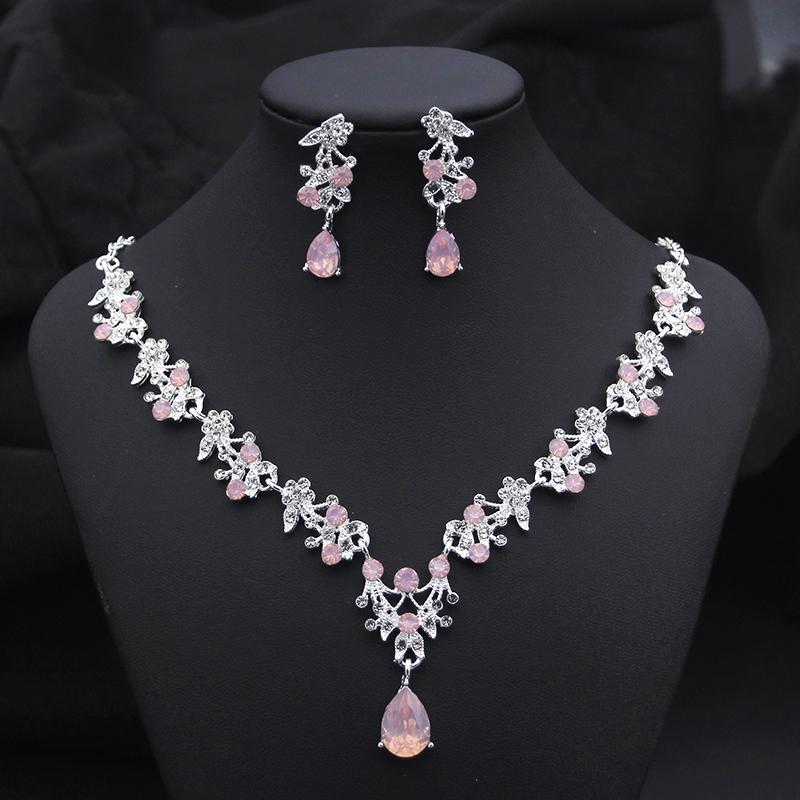 17 Colors Water Drop Purple Bridal Jewelry Sets for Women Party Prom Choker Necklace Earrings Bride Wedding Costume Accessories