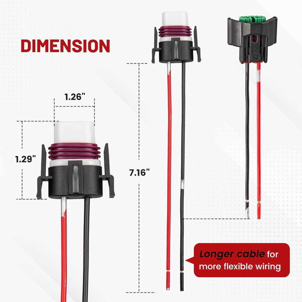 RED WOLF H8 H9 H11 880 881 2 PIN Female Wiring Ceramic Socket Universal Fit for Toyota GMC Chevy Honda Jeep Ford Subaru Dodge Headlight Fog Light