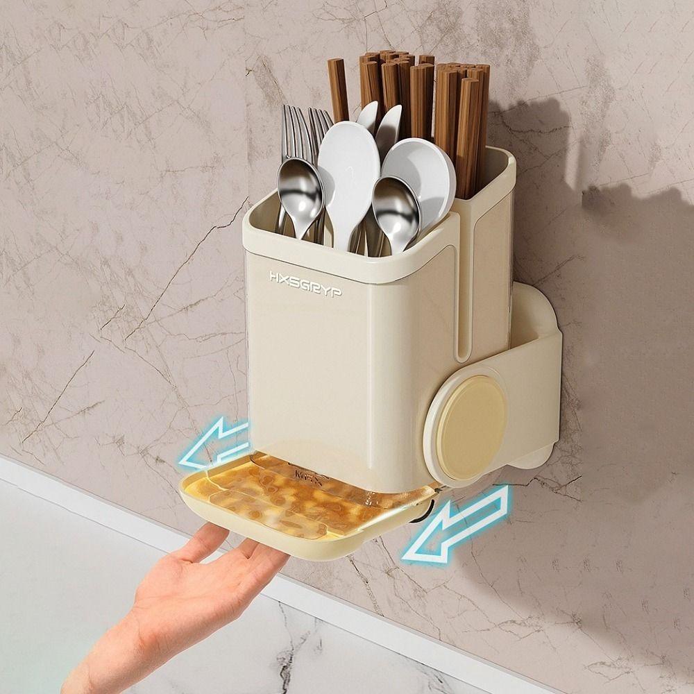 Wall Mounted Rotatable Chopstick Holder Countertop Cutlery Drying Basket Cutlery Rack  Kitchen