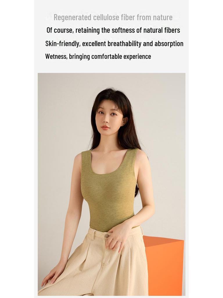 Women's Warm Wool-Silk Vest with Chest Pad, German Velvet, Sanded, Heated, Seamless, Sleeveless - Perfect for Autumn and Winter.