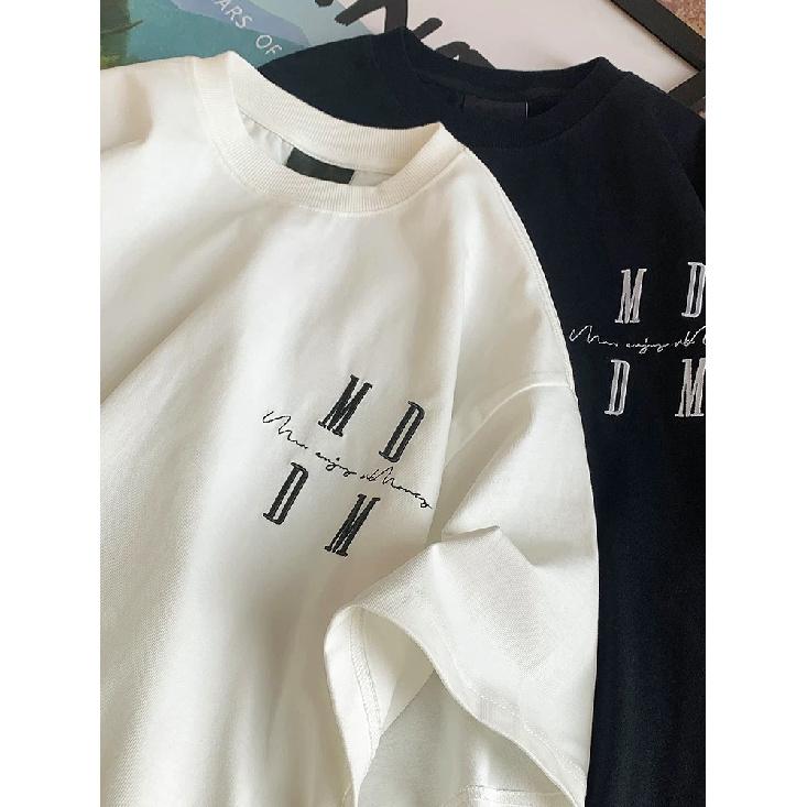 MEDM National Trend Basic Embroidery Logo Men and Women Spring and Autumn High Street Casual Versatile Base Knitted Shirt Loose Short Sleeve T-Shirt