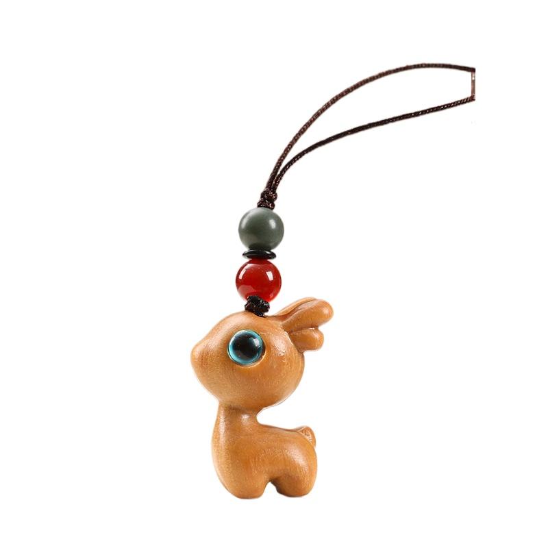 Sandalwood Deer Car Keychain, Pendant, Couple Phone Pendant, USB Disk Chain Hanger, Gift