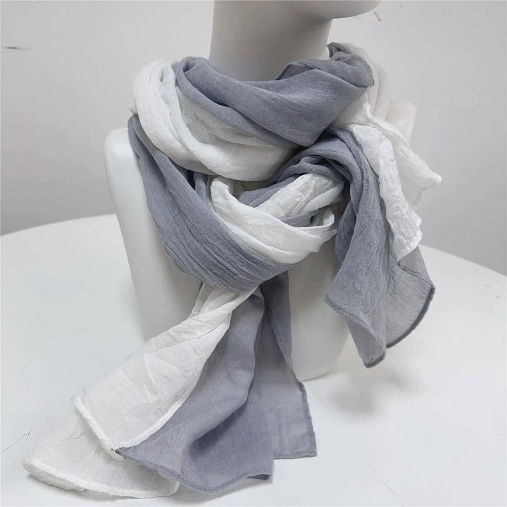 Korea Design New Spliced Scarf Long Two-Tone Cotton Warm Contrast Color Shawl Women's Scarves 75*190cm