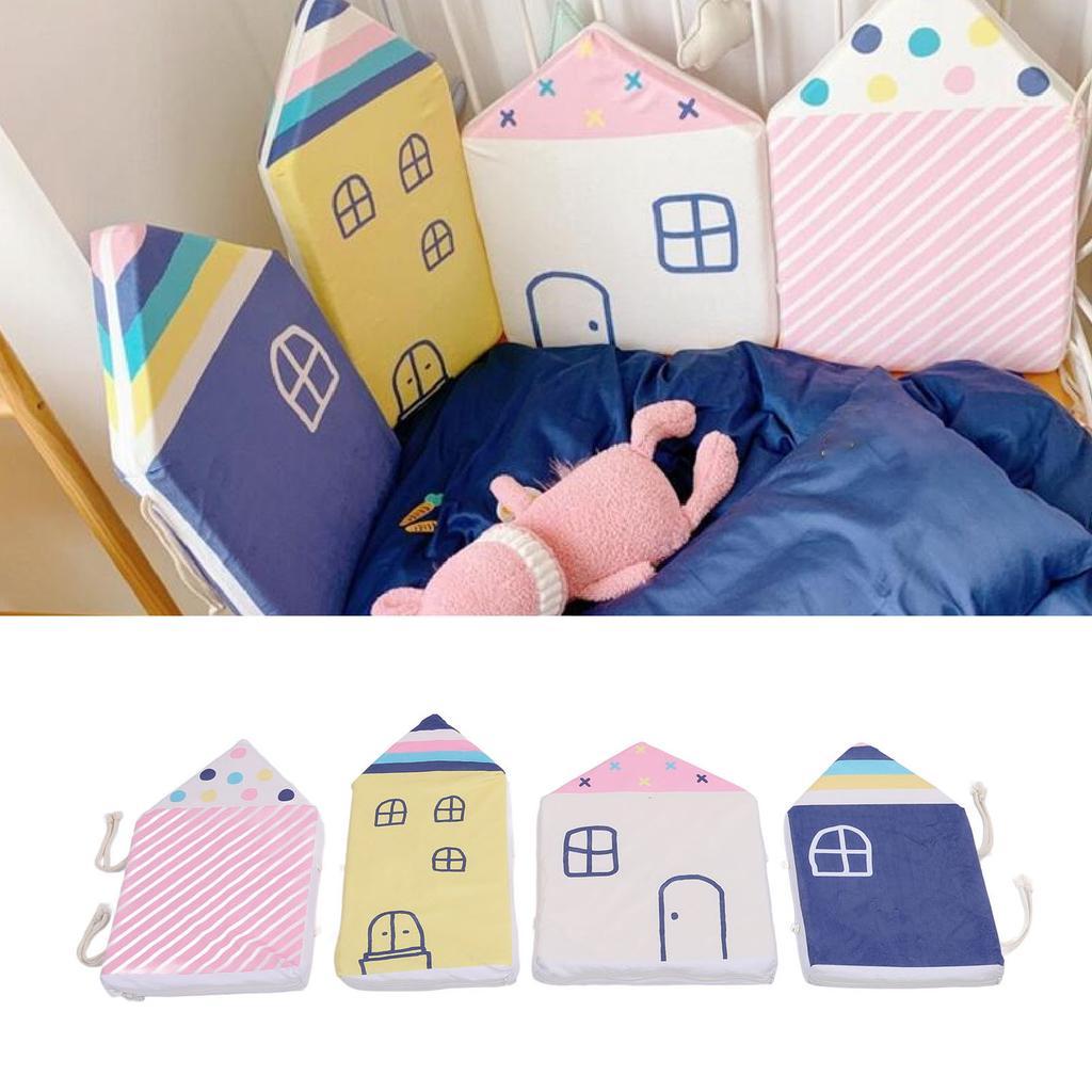 4pcs House Shape Baby Bed Bumper Cartoon Anti Collision Bed Surrounder Detachable Washable Baby Bed