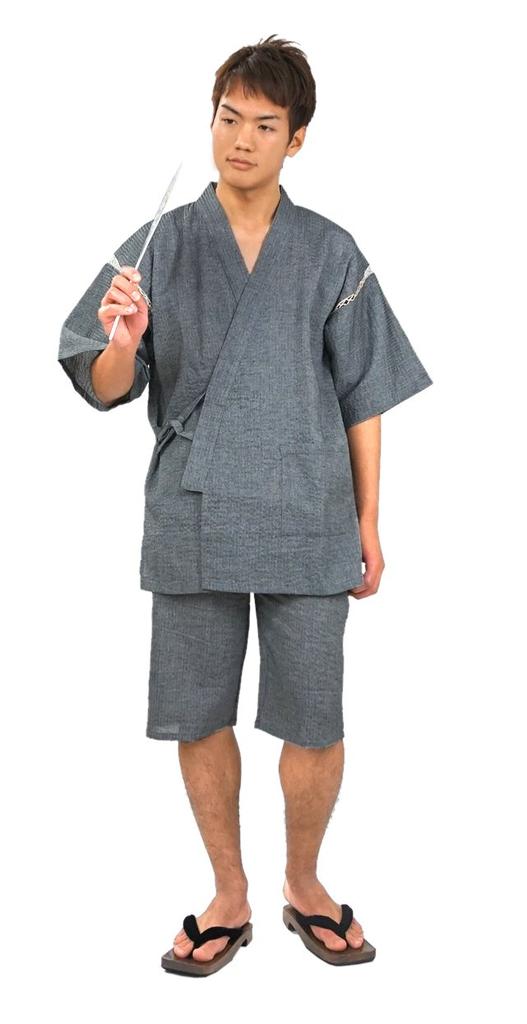 Shopest Shijira Weave Jinbei Top and Bottom Set Men's (LL, Gray)