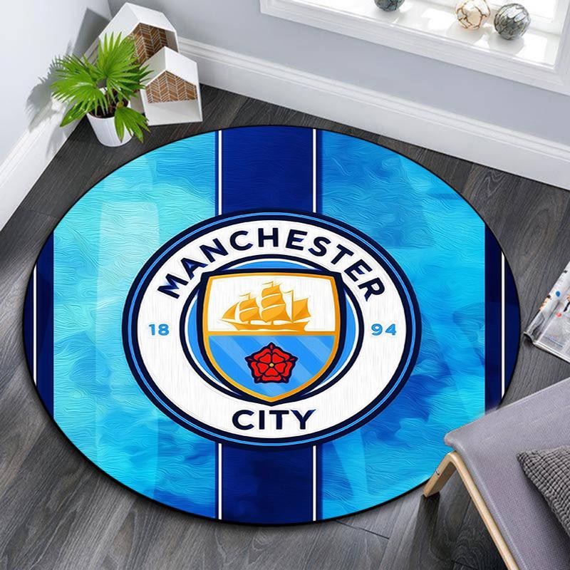 Man City Round Area Rug,Carpet Rug for Living Room Bedroom Sofa Playroom Decor,Non-slip Floor Mat