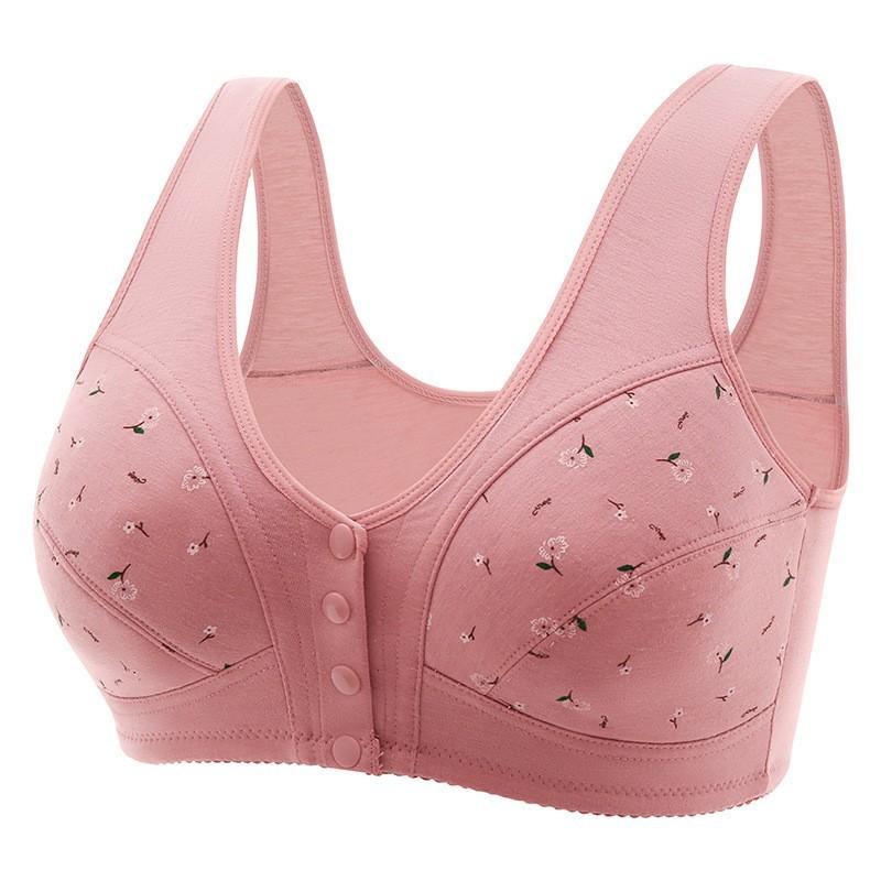 Plus Size Front Closure Vest Style No Wire Printed Bra For Women