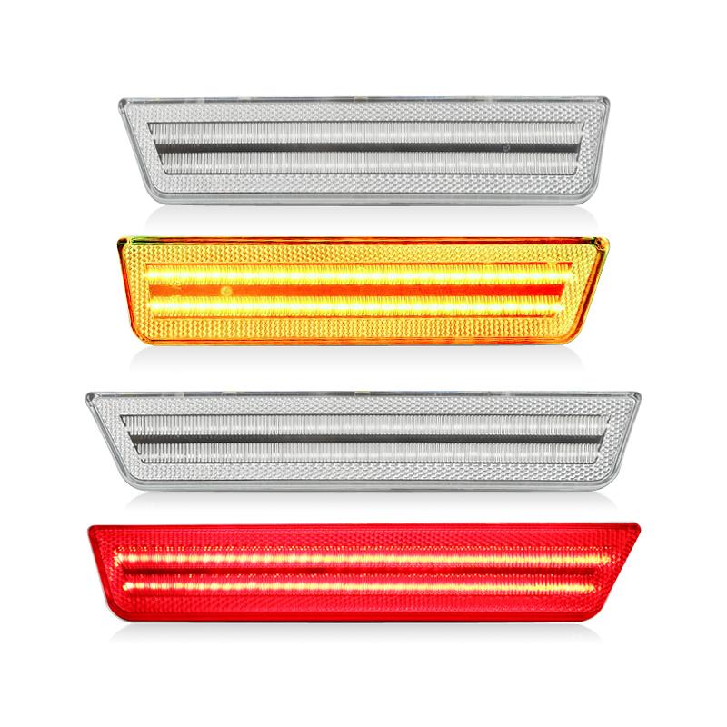 For Dodge Challenger 2008-2014 Clear & Smoked Lens LED Side Marker Lights Dual Row Amber Front Red Rear Side Fender Reflector