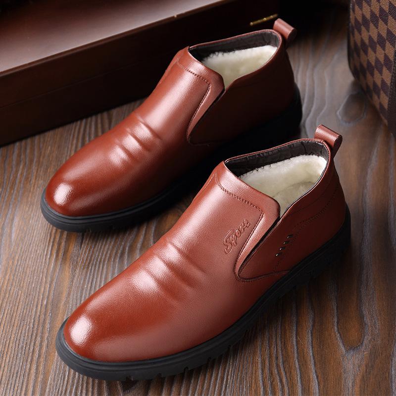 Winter men's dad cotton shoes leather fleece warm casual leather shoes soft leather foot cover thickened fleece men's cotton shoes