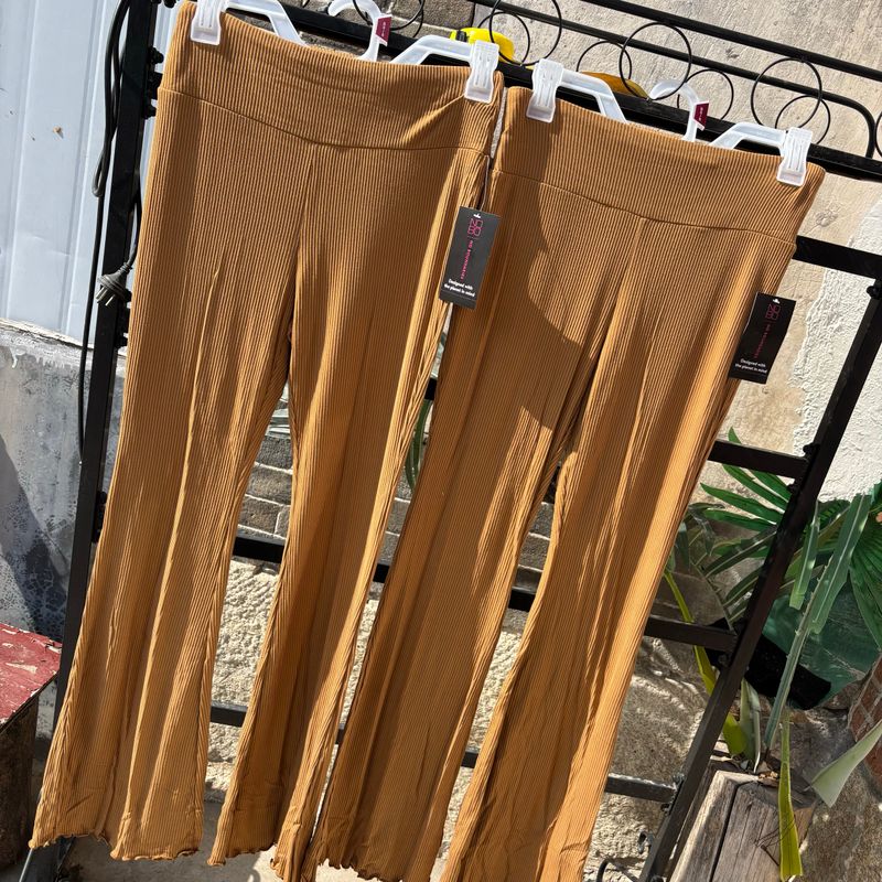 

Мягкий! Экспортные европейские и американские женские брюки для йоги больших размеров с высокой талией, летние тонкие расклешенные брюки с нитью и деревянными ушками Huang Brown S