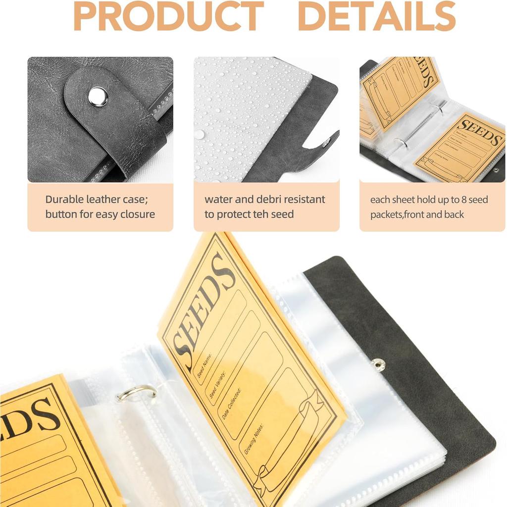 1 Set Förvaringsorganisatörer för trädgårdsfrön, Fröorganisatörspärm med 50 st självförslutande frökuvert, Fröpåseorganisatör, Frö