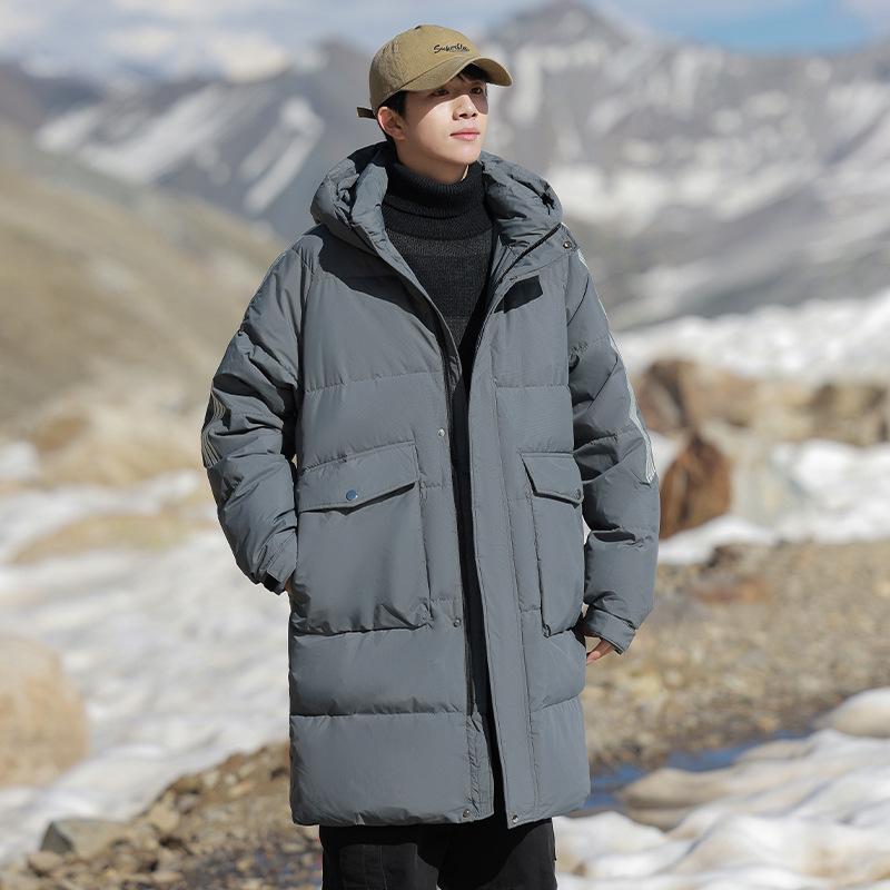 Down jacket men's autumn and winter couple models men's and women's same 90 white duck down medium and long jacket men's fashion bread jacket