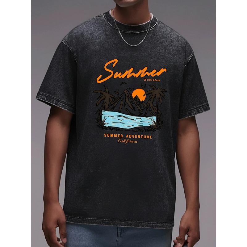 

Summer Adventure Men s Black T-Shirt, Featuring Design, for Oversized Washed Short-sleeved Shirt, Pure Cotton, High-quality and Comfortable Printing S чёрный