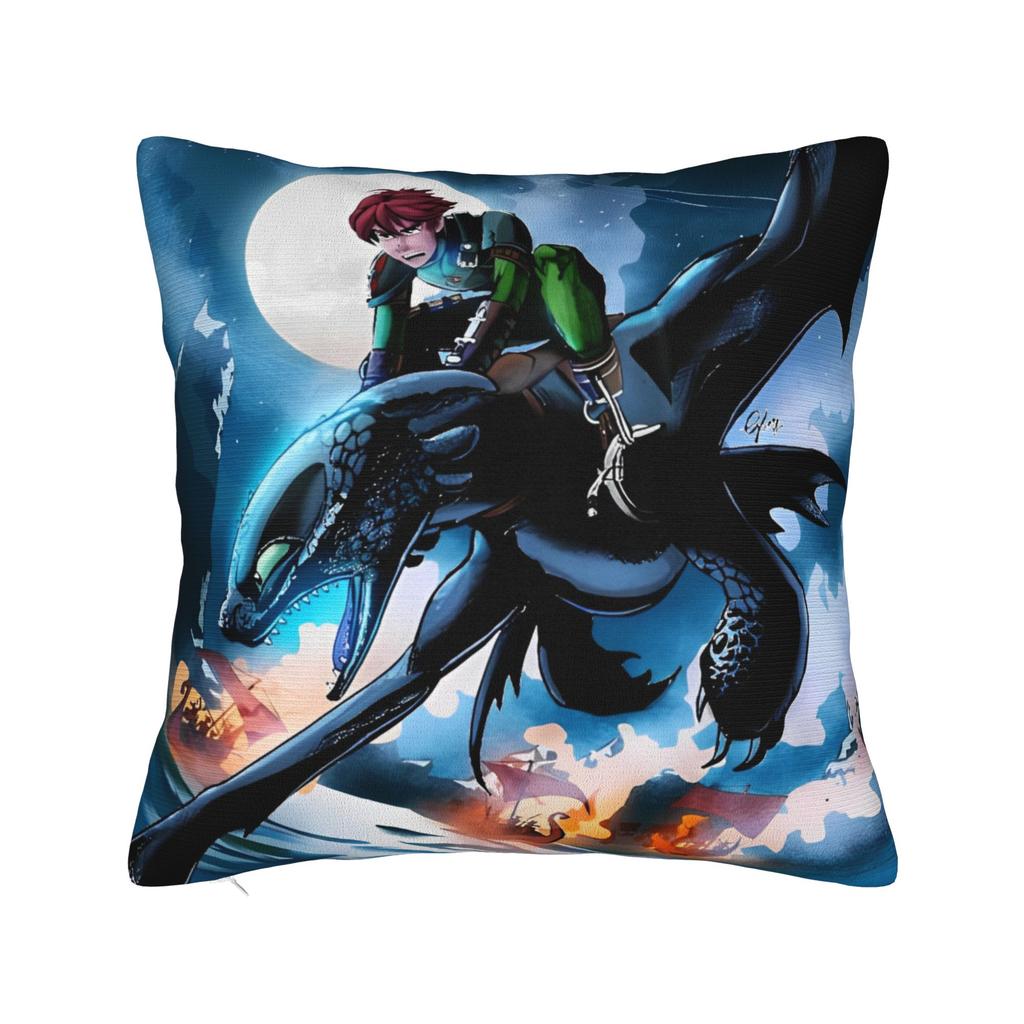 HTTYD Ohnezahn Quadratische Kissenhülle Kissenbezüge Fantastisch Polyester Dekor Sofakissenhülle für Wohnzimmer 40x40cm