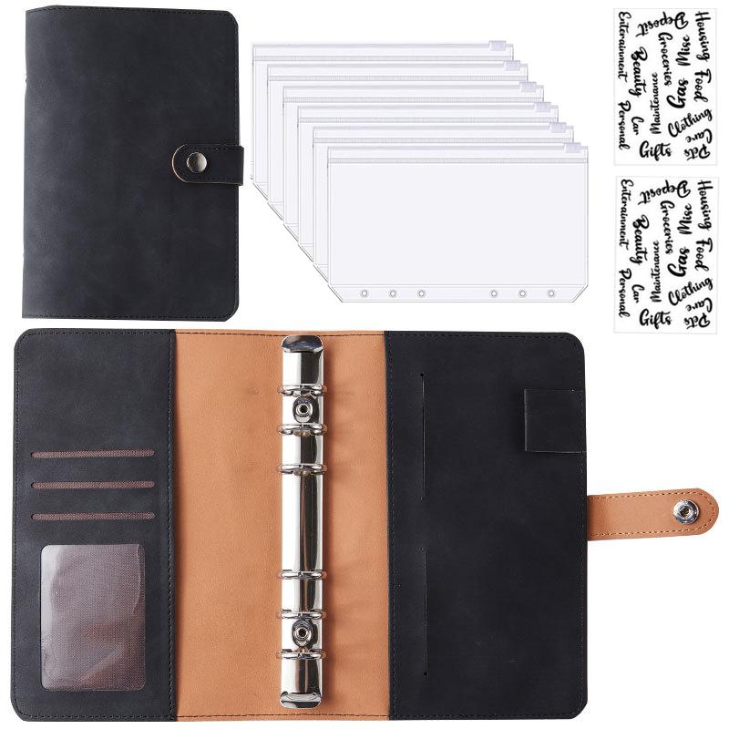 A6 PU Leather Budget Binder Notebook Cash Envelopes System Set,with Binder Pockets for Money Budget Saving Bill Organizer