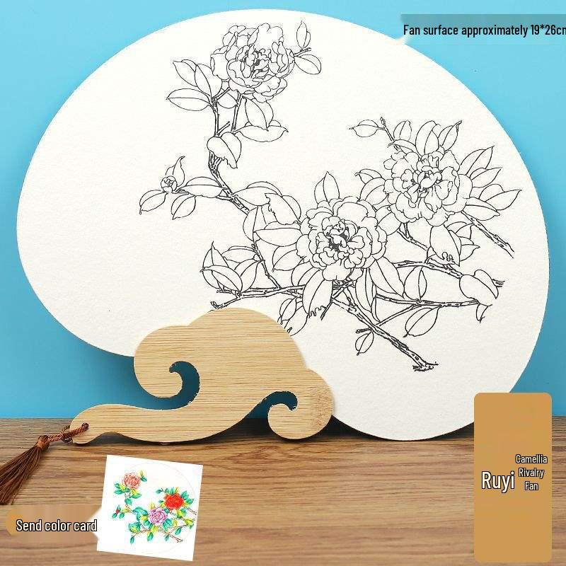 Double-Sided Thickened Xuan Paper Round Fan for Watercolor, Calligraphy, and Handwriting - Ancient Style Intangible Cultural Heritage Palace Fan.