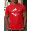 Men's Summer 100% Pure Cotton Fashionable Casual Loose Fit Plus Mountain Reflection Printed Round Neck Short Sleeved T-shirt Top