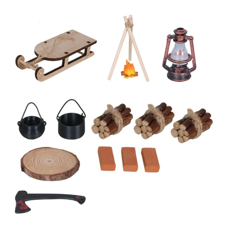 

Tiny Wood Pile Campfire Sleigh Set For Outdoor Camping Displays Miniature Props Ideal For Dollhouses Model Decoration 1