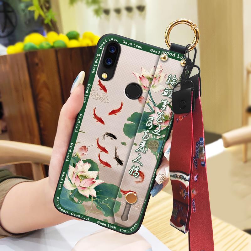 Shockproof Wrist Strap Phone Case For UMIDIGI Power Elderly Lady Protective Soft Case Kickstand Chinese Style Lanyard