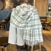 Women's Vintage Plaid -Like Scarf, Thickened Fringed Shawl for Autumn and Winter, High-End Warmth and Cold Protection