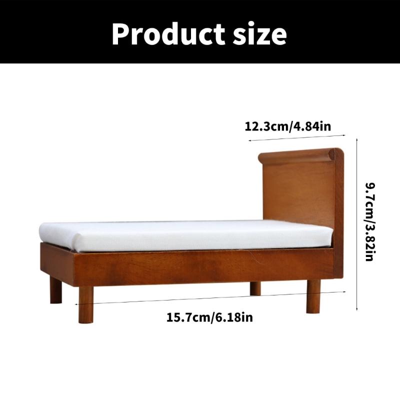 1:12 Scale Miniature Wood Double Bed Vintage Dollhouses Mini Bedroom Furniture Dollhouses Decorations Accessories Gifts