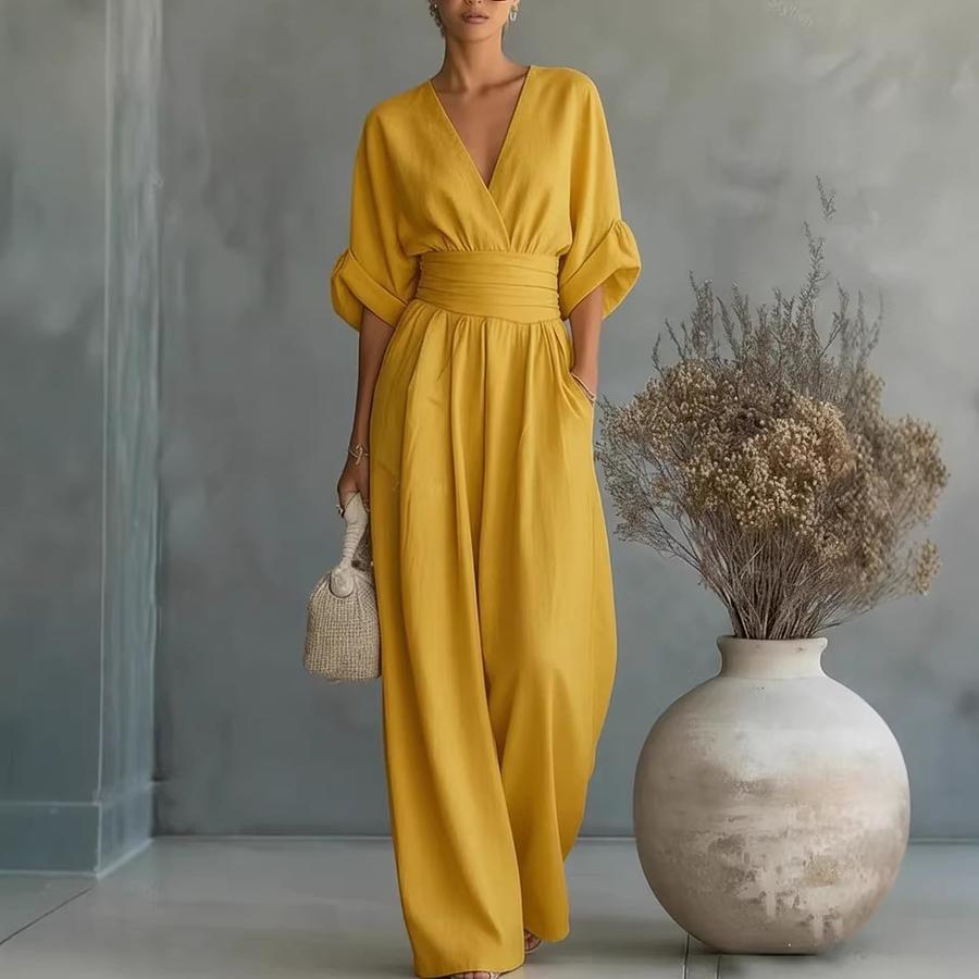 New Summer Spring Elegant Waist V-Neck Women's Jumpsuit