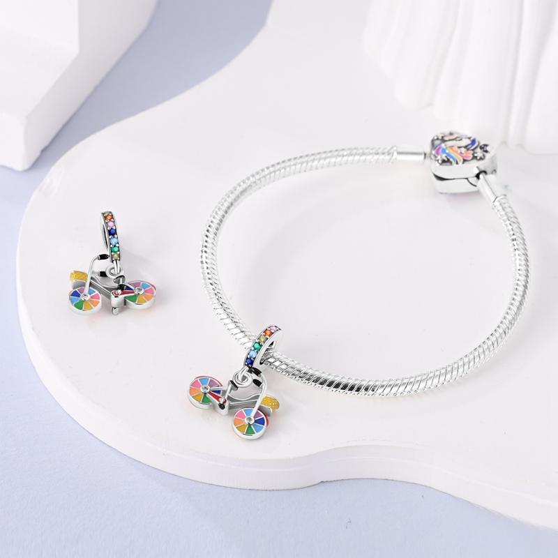 Rainbow Bicycle Pendants Copper Original Beads Fit Original Charms Bracelet Beads Jewelry Diy Gifts For Women
