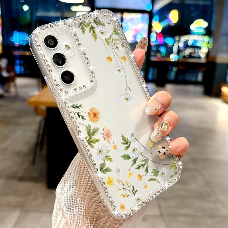 Little Flower Soft Case For Samsung Galaxy A56 A55 A54 A36 A35 A25 A15 A16 A53 5G S25 Edge S24 Ultra S23 FE Diamond Phone Cover